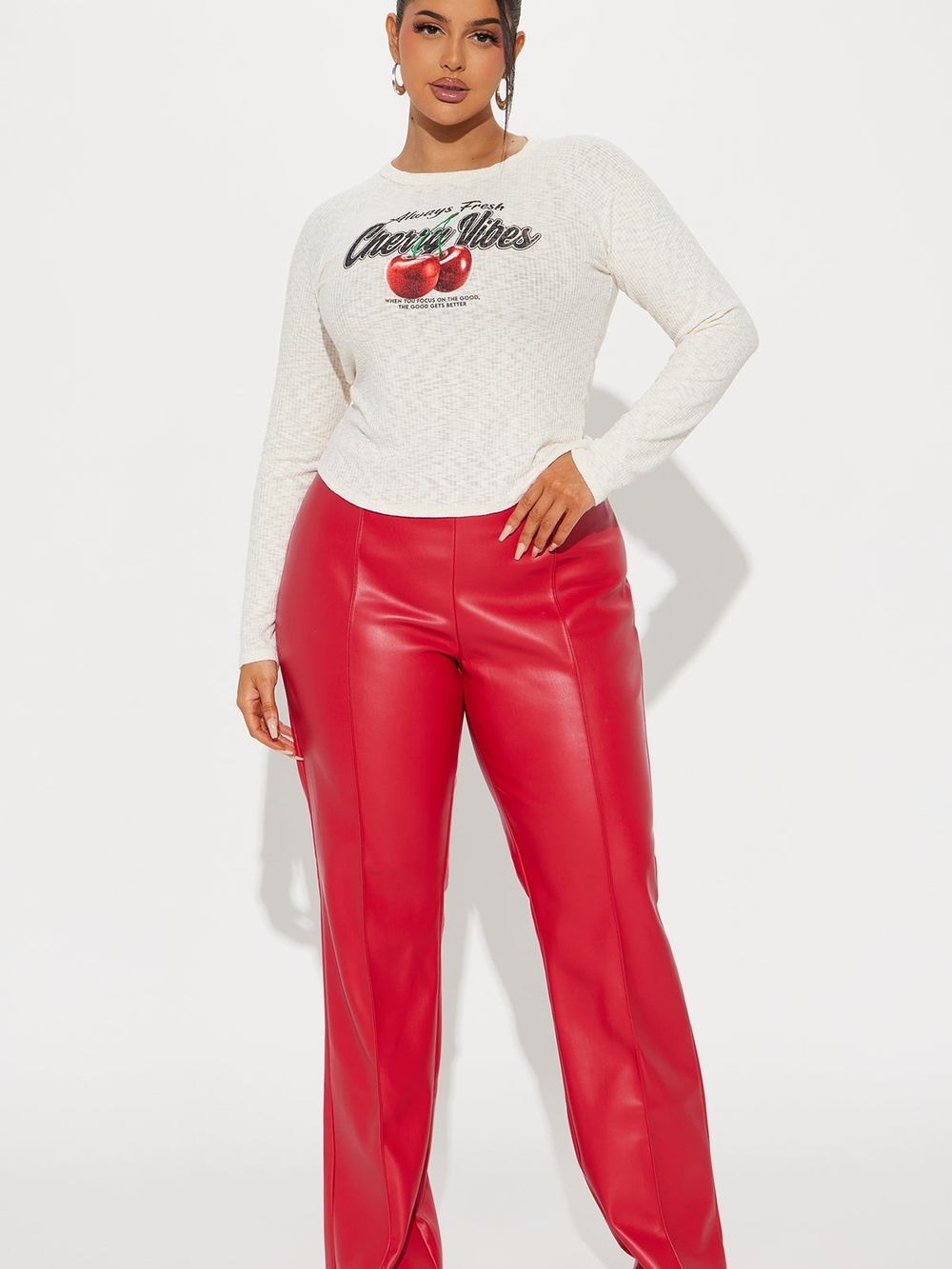 Victoria High Waisted Faux Leather Dress Pants - Red